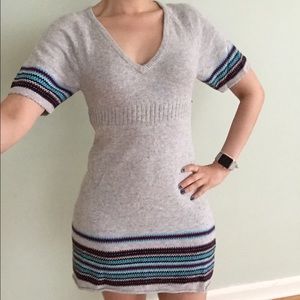 Roxy Grey Sweater Tunic Mini Dress S striped blue purple surfer beach surf gray